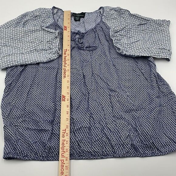 Blue and white patterned Cynthia Rowley long sleeve top - Picture 3 of 8